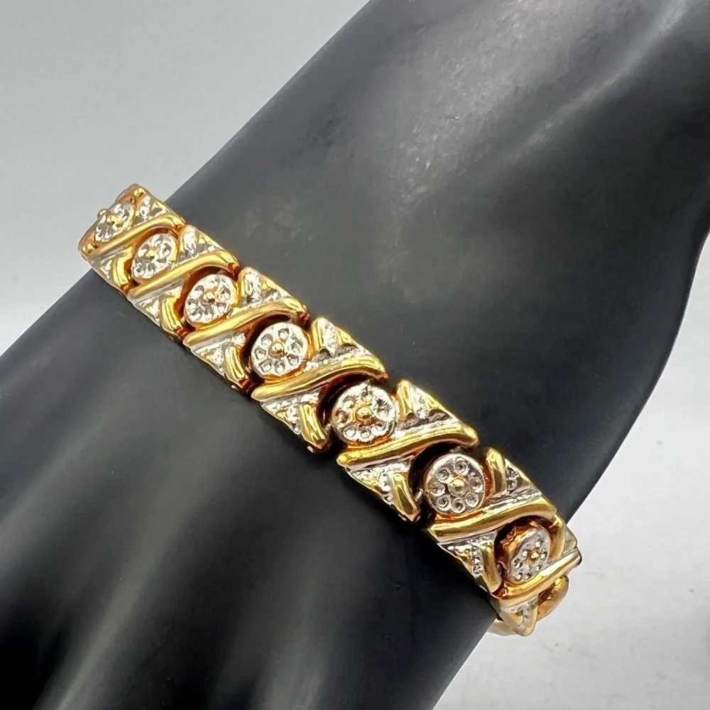 Vintage gold & silver link bracelet 7.5”